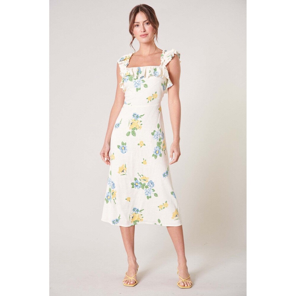 SUGARLIPS ZULA FLORAL RUFFLE MIDI DRESS NWT